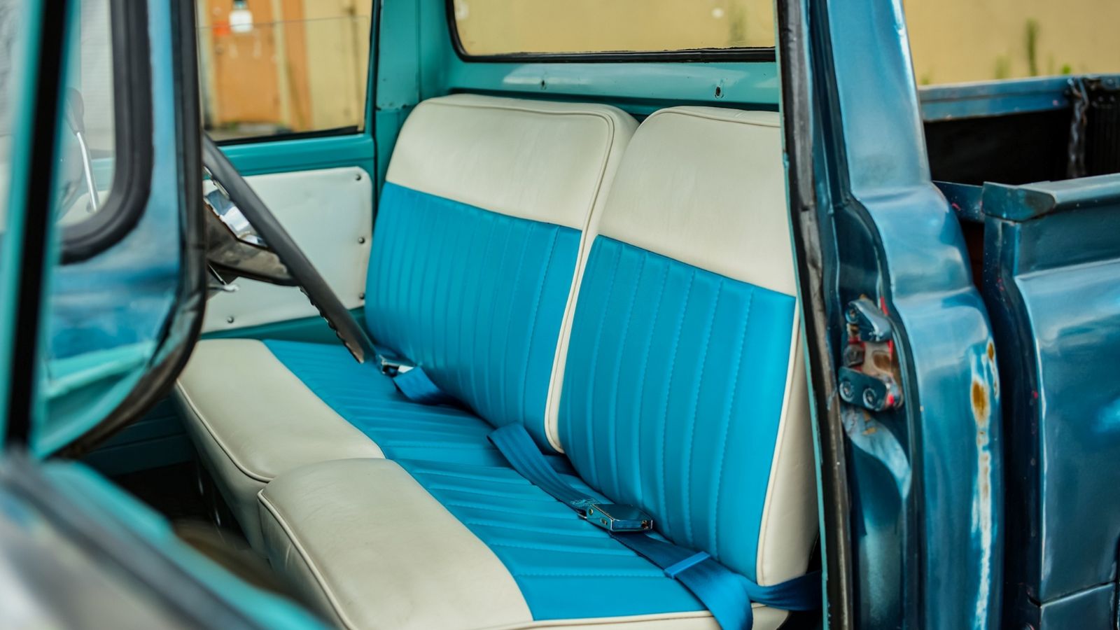 Bench seat inside a vintage truck