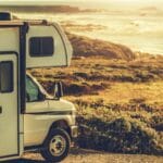 Class C Motorhome Camper Van in Front of Cambria California Pacific