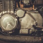 Close-up of a cafe-racer motorcycle engine