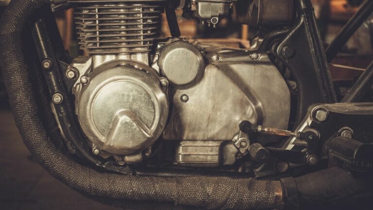 Close-up of a cafe-racer motorcycle engine
