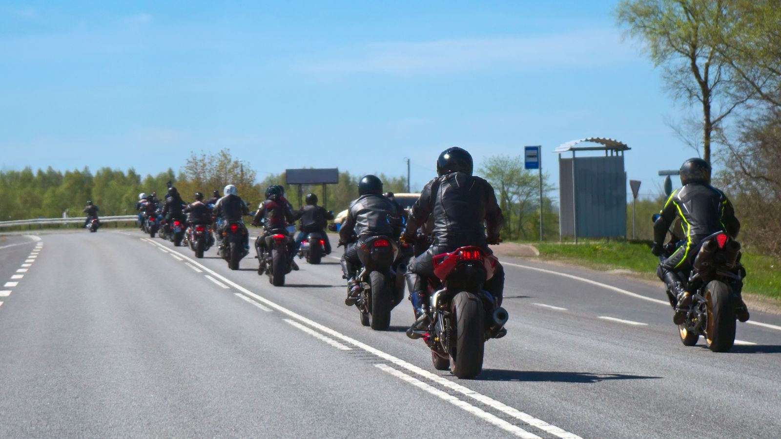 Column of bikers riding