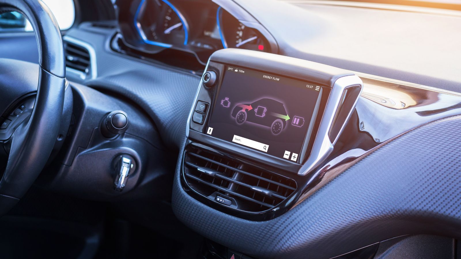 Electric or hybrid car board display with car battery charging