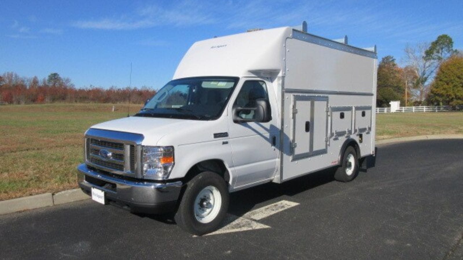 2019 model year E350 Single Rear Wheel "Cutaway" featuring a walk-in contractors tool body