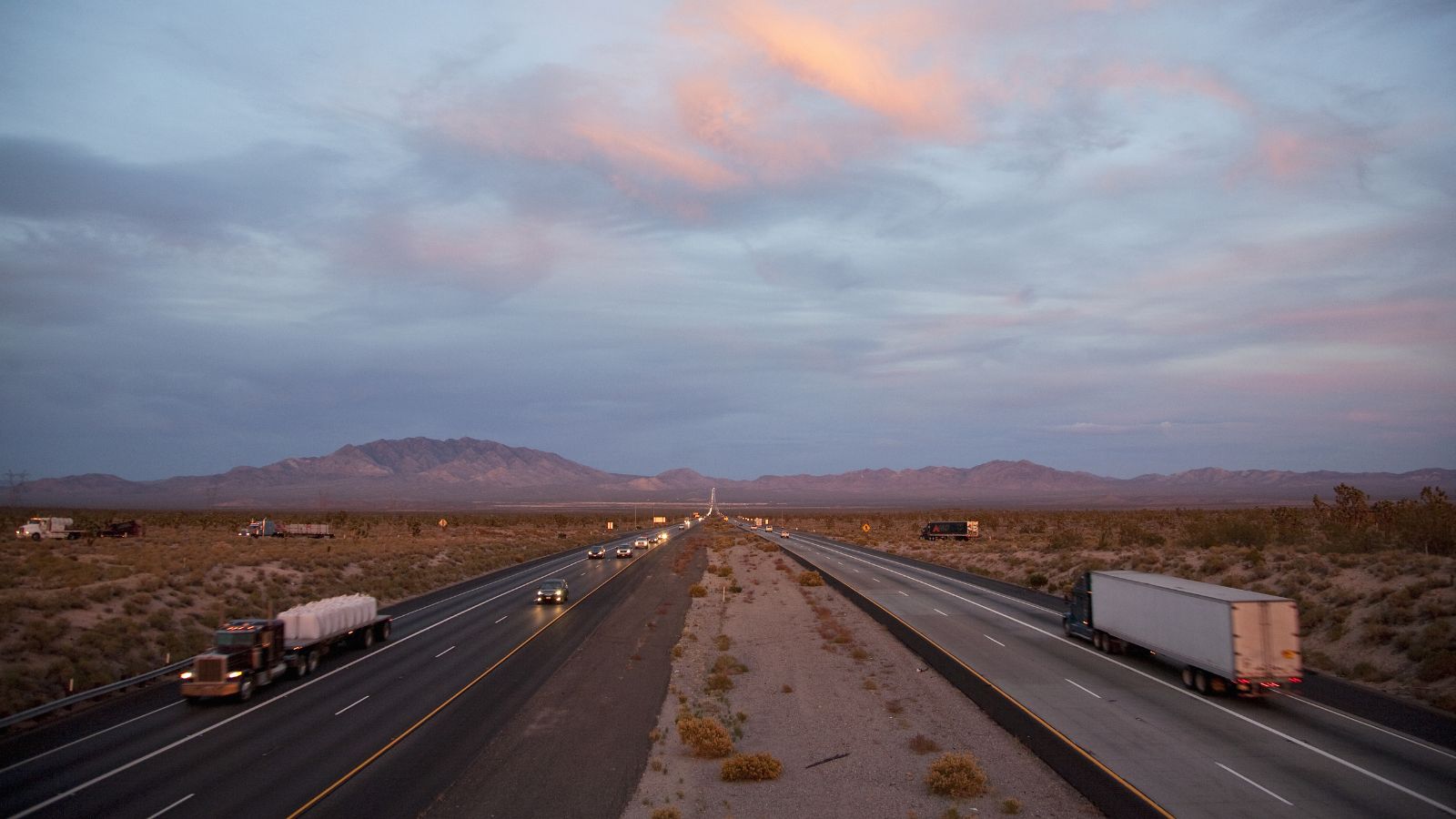 Interstate 15 at sunset at California Nevada