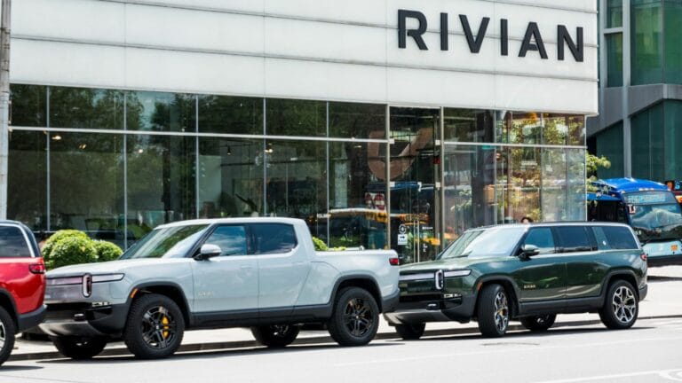 Rivian R1T and R1S model trucks