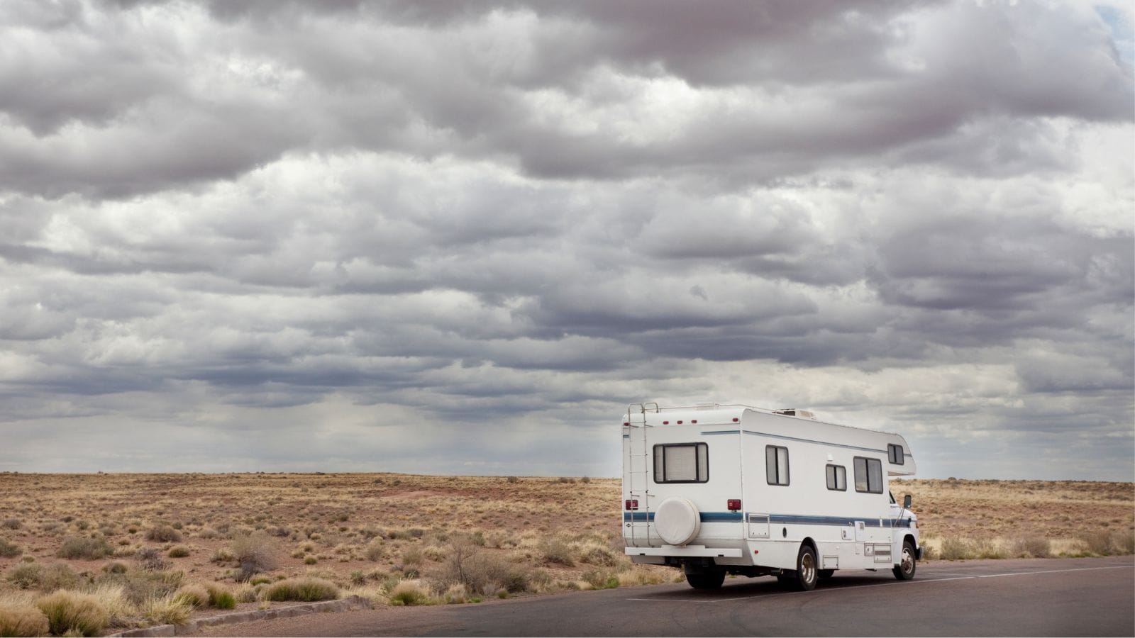 Traveling by motorhome in american prairie, Utah, USA
