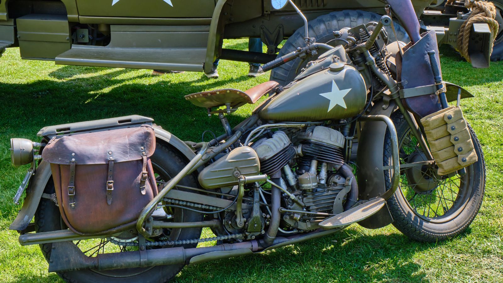 military motorcycle on display during a World War II