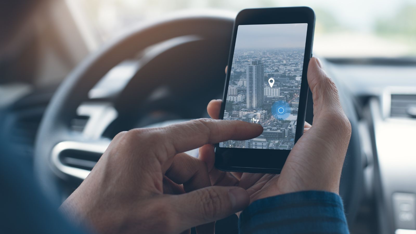 mobile smartphone inside a car while driving car