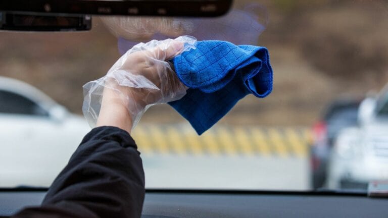 Cleaning car's windshield with microfiber