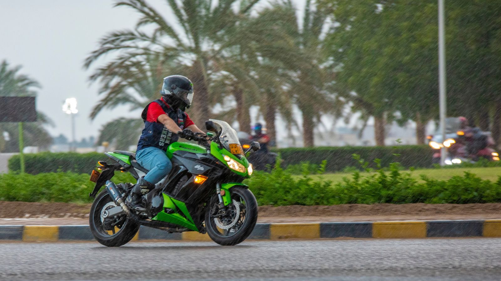Motorcycles in rainy weather