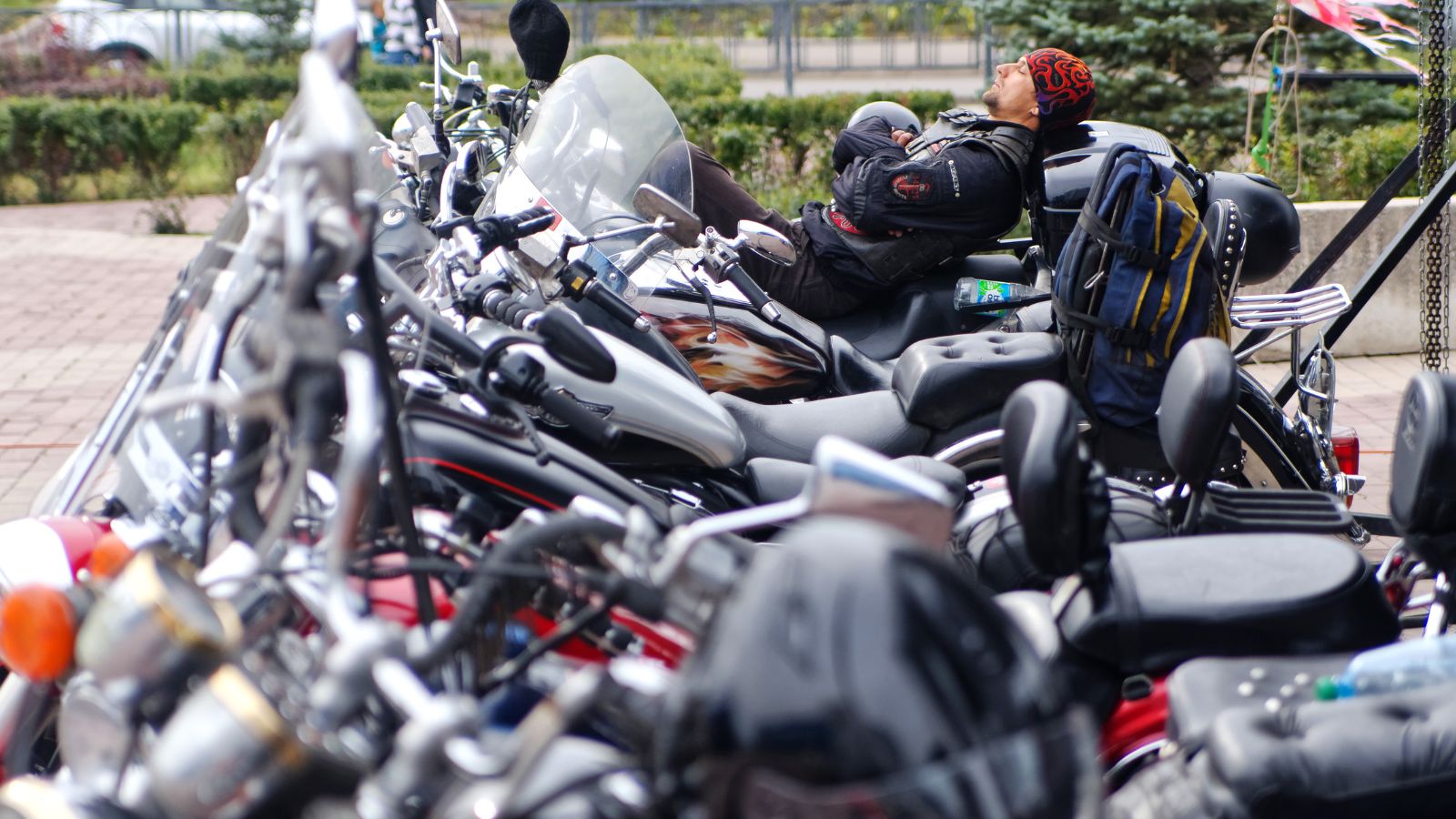 Motorcyclist roadside nap