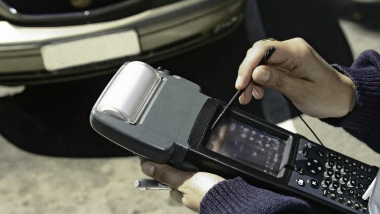 Policeman is checking cars