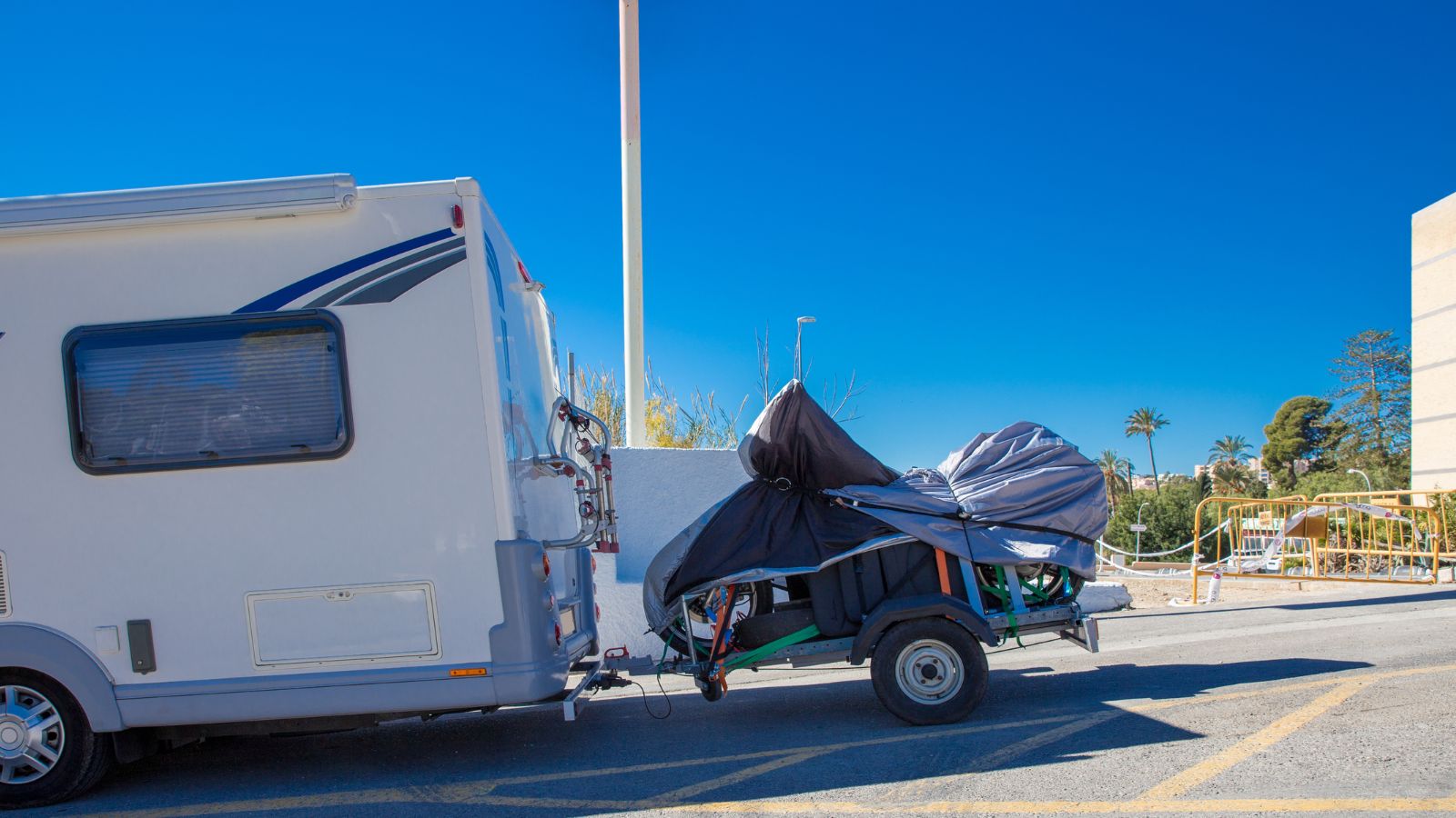 RV with a trailer for motorbikes