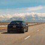 Tesla Model S heading east on a lonesome Interstate